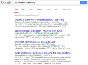 Screenshot of Google search results of the Shellshock vulnerability