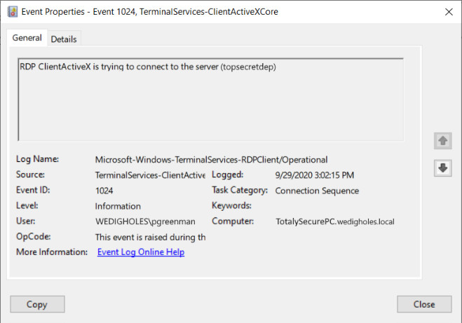 RDP Connection Event 1024