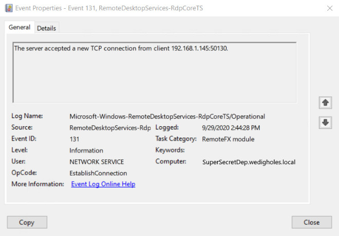 RDP Connection Event 131