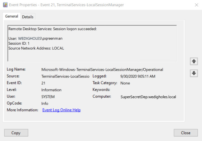 RDP Connection Event 21