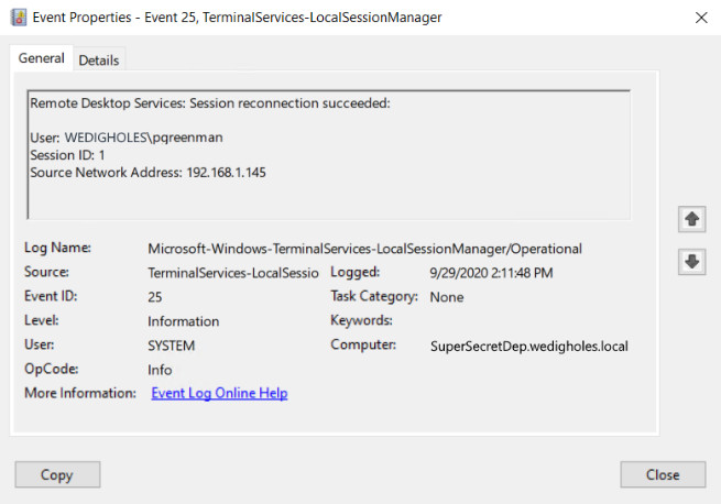 RDP Connection Event 25