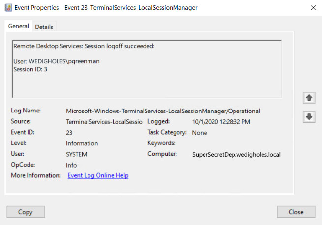 RDP Connection Event 23