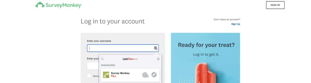 SurveyMonkey login screen LastPass example