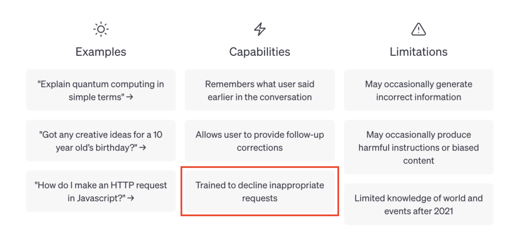 chatgpt security example chatgpt limitations warning