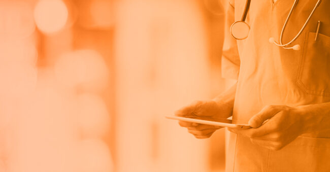 HHS CPG Checklist Feature - Orange monotone image of a medical professional