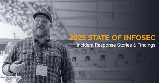 oscar minks presenting at hacks and hops darkened with the text "2025 state of infosec: incident response stories & findings"