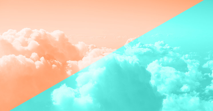 two tone orange and teal image of clouds to represent cloud infrastructure security