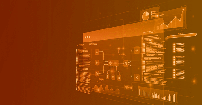 monochrome orange image depicting automated tooling and AI usage