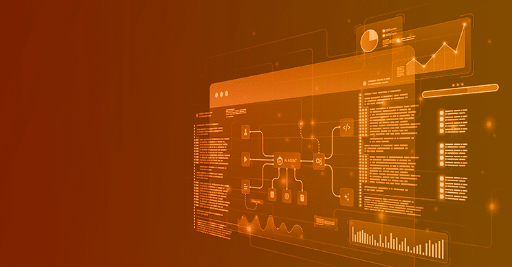 monochrome orange image depicting automated tooling and AI usage